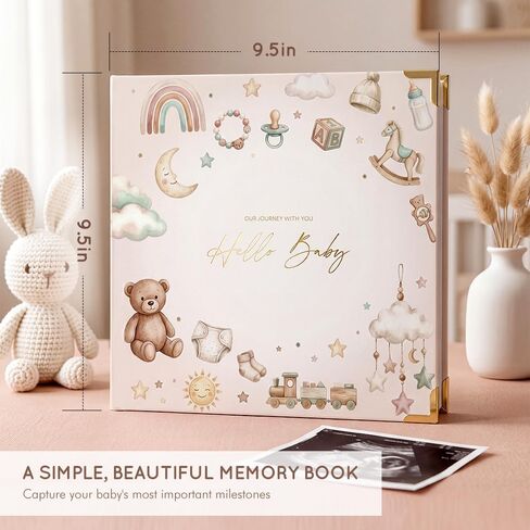 Molekaus Baby Book Keepsake for Baby Girls and Boys - Timeless First 5 Year Baby Scrapbook - Every Event from Birth to Age 5 - Gender Neutral Baby Photo Albums Gifts, 136 Pages (Bear Beige) in Kuwait
