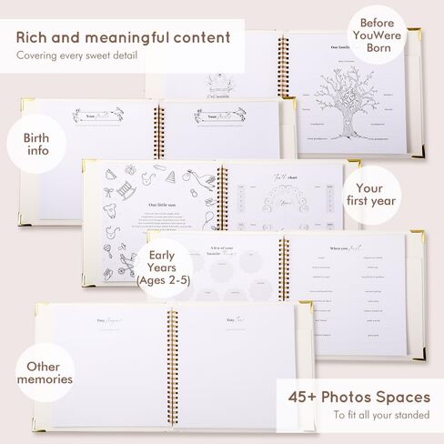 Molekaus Baby Book Keepsake for Baby Girls and Boys - Timeless First 5 Year Baby Scrapbook - Every Event from Birth to Age 5 - Gender Neutral Baby Photo Albums Gifts, 136 Pages (Bear Beige) in Kuwait