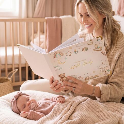 Molekaus Baby Book Keepsake for Baby Girls and Boys - Timeless First 5 Year Baby Scrapbook - Every Event from Birth to Age 5 - Gender Neutral Baby Photo Albums Gifts, 136 Pages (Bear Beige) in Kuwait