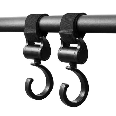 2 Pcs Walker Stroller Hooks - Open Stroller Clip with 360°-Swivel Neck & Extra Strong Strap, Baby Travel Essential, Easy Universal Walker Rollator Wheelchair Shopping Cart Pushchair, Black in Saudi Arabia