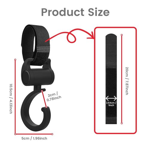 2 Pcs Walker Stroller Hooks - Open Stroller Clip with 360°-Swivel Neck & Extra Strong Strap, Baby Travel Essential, Easy Universal Walker Rollator Wheelchair Shopping Cart Pushchair, Black in Saudi Arabia