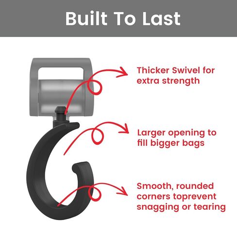 2 Pcs Walker Stroller Hooks - Open Stroller Clip with 360°-Swivel Neck & Extra Strong Strap, Baby Travel Essential, Easy Universal Walker Rollator Wheelchair Shopping Cart Pushchair, Black in Saudi Arabia
