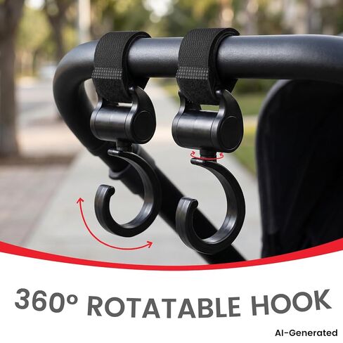 2 Pcs Walker Stroller Hooks - Open Stroller Clip with 360°-Swivel Neck & Extra Strong Strap, Baby Travel Essential, Easy Universal Walker Rollator Wheelchair Shopping Cart Pushchair, Black in Saudi Arabia