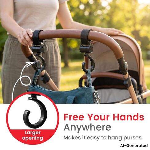 2 Pcs Walker Stroller Hooks - Open Stroller Clip with 360°-Swivel Neck & Extra Strong Strap, Baby Travel Essential, Easy Universal Walker Rollator Wheelchair Shopping Cart Pushchair, Black in Saudi Arabia
