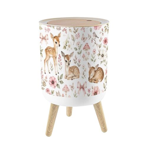 Small Trash Can with Lid Woodland Baby Deer forest animal watercolor wreath for nursery pink 1.8 Gallon/7L Garbage Can Waste Bin with Press Top Lid Legs Waste Basket for Bathroom Kitchen Bedroom in Kuwait