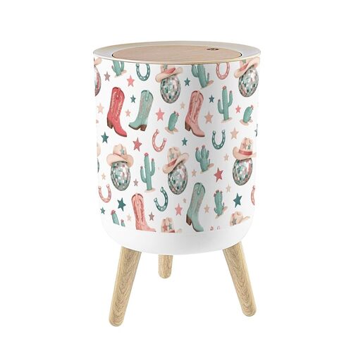 Small Trash Can with Lid Pastel Hot Air Balloon Seamless Oval Frames Bows Pink Striped Nursery 1.8 Gallon/7L Garbage Can Waste Bin with Press Top Lid Legs Waste Basket for Bathroom Kitchen Bedroom in Kuwait