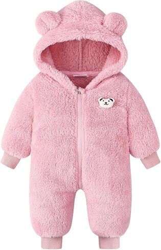Baby Boy Winter Bear Snowsuit Toddler Girl Fleece Jumpsuit Infant Onesie Clothes in Kuwait