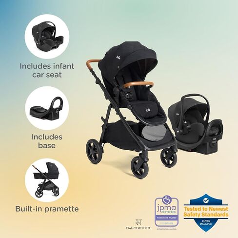 Joie Baby, Ginger and Rue Travel System – 4-in-1 Travel System with Lightweight Baby Car Seat and an Included Anti-Rebound Base for Easy Install and Height-Adjustable Stroller (Shale Dark) in Kuwait