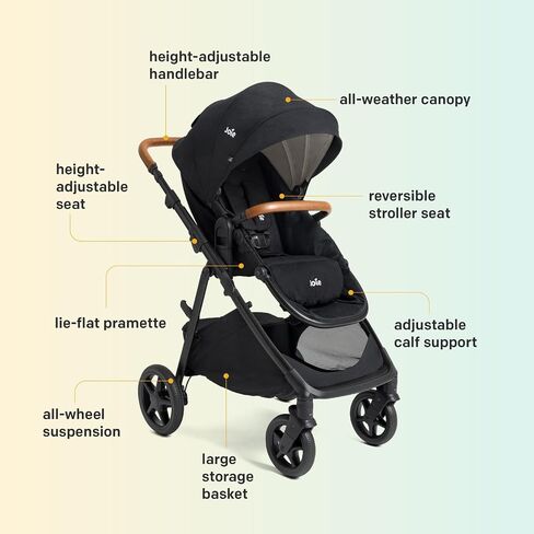 Joie Baby, Ginger and Rue Travel System – 4-in-1 Travel System with Lightweight Baby Car Seat and an Included Anti-Rebound Base for Easy Install and Height-Adjustable Stroller (Shale Dark) in Kuwait