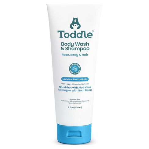 Toddle 3-in-1 Probiotic Baby Shampoo and Body Wash, Plant-Based Kids’ and Toddler Body Wash for Sensitive Skin with Aloe and Lactic Acid, Fragrance-Free, Pediatrician Tested, 8 oz in Kuwait