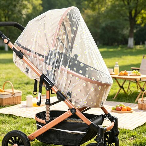 Mosquito Net for Cradle, Mosquito Netting Cover with White Daisy Pattern, Portable Lightweight Breathable Mesh Insect Net for Car Seat, Bassinet, Travel, Camping, Outdoor Use, Personal Bug Protection in Kuwait