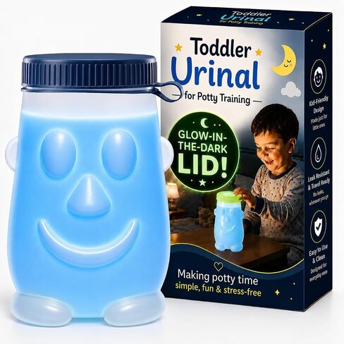 Toddler Urinal with Glow in the Dark Lid - 20 oz/600 mL Portable Kids Urinal, BPA-Free Toddler Urinals for Potty Training, Urinals for Kids, Durable On the Go Potty for Boys in Kuwait
