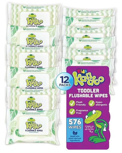 Flushable Wipes for Baby and Kids by Kandoo, Sensitive and Unscented Formula, Hypoallergenic Potty Training Wet Cleansing Cloths , 48 Count, Pack of 12 in Kuwait