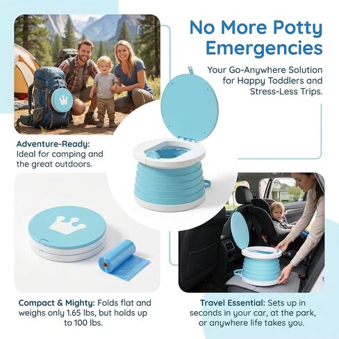 Portable Potty for Toddler Travel Foldable Potty Seat for Toddler Training Toilet for Kids Boys Girls Car On The Go Potty Travel Toilet Chair for Camping Park Indoor/Outdoor in Kuwait