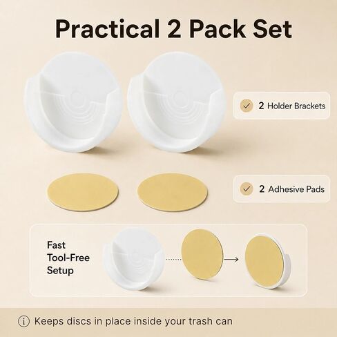 2 Pack Deodorizer Puck Holder for Trash Cans & Diaper Pails, Secure Adhesive Mount Fits 1.97 Inch Odor Control Pucks, Compatible with Arm & Hammer Nursery Fresheners in Kuwait