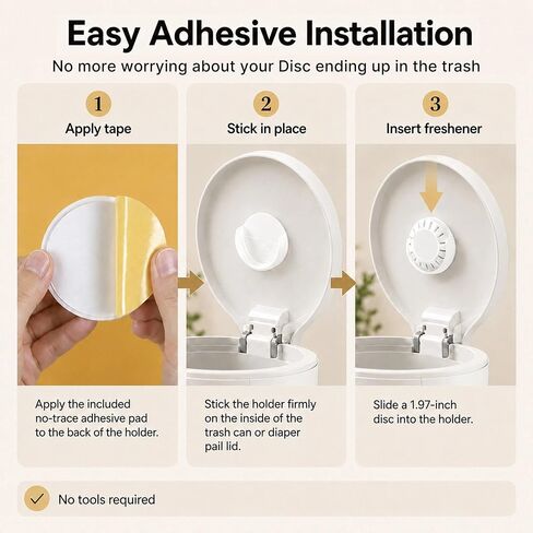 2 Pack Deodorizer Puck Holder for Trash Cans & Diaper Pails, Secure Adhesive Mount Fits 1.97 Inch Odor Control Pucks, Compatible with Arm & Hammer Nursery Fresheners in Kuwait