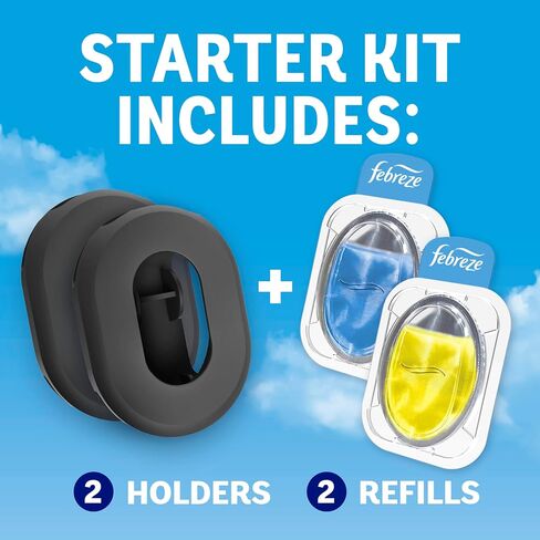 Febreze Can Odor Fighter, Can Air Freshener, Stick-On Deodorizer for Garbage Cans, Diaper Pails, Works with Scented Bags, Fresh Lemon and Linen & Sky Scents, 2 Holders + 2 Refills in Kuwait