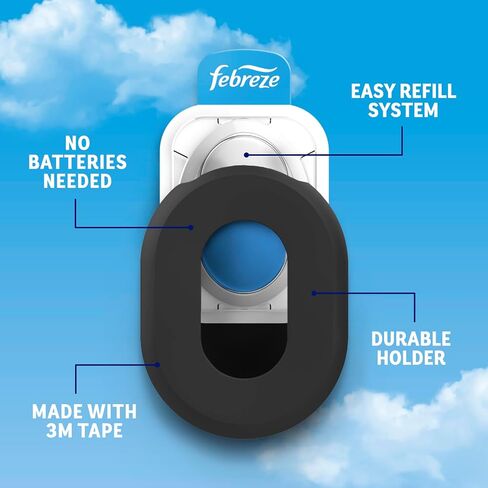 Febreze Can Odor Fighter, Can Air Freshener, Stick-On Deodorizer for Garbage Cans, Diaper Pails, Works with Scented Bags, Fresh Lemon and Linen & Sky Scents, 2 Holders + 2 Refills in Kuwait