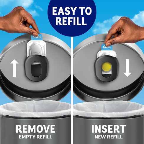 Febreze Can Odor Fighter, Can Air Freshener, Stick-On Deodorizer for Garbage Cans, Diaper Pails, Works with Scented Bags, Fresh Lemon and Linen & Sky Scents, 2 Holders + 2 Refills in Kuwait