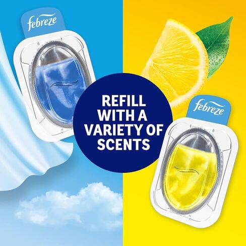 Febreze Can Odor Fighter, Can Air Freshener, Stick-On Deodorizer for Garbage Cans, Diaper Pails, Works with Scented Bags, Fresh Lemon and Linen & Sky Scents, 2 Holders + 2 Refills in Kuwait
