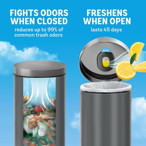 Febreze Can Odor Fighter, Can Air Freshener, Stick-On Deodorizer for Garbage Cans, Diaper Pails, Works with Scented Bags, Fresh Lemon and Linen & Sky Scents, 2 Holders + 2 Refills in Kuwait