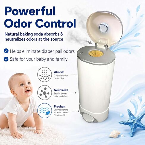 Puck Cartridge & 4 Baking Soda Refills for Munchkin Diaper Pails | Ocean Scented Deodorizer For Munchkin Step (15901) and Pail (15900) Diaper Pails, 5 PCS Odor Absorber in Kuwait