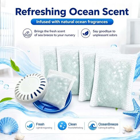 Puck Cartridge & 4 Baking Soda Refills for Munchkin Diaper Pails | Ocean Scented Deodorizer For Munchkin Step (15901) and Pail (15900) Diaper Pails, 5 PCS Odor Absorber in Kuwait