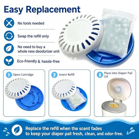 Puck Cartridge & 4 Baking Soda Refills for Munchkin Diaper Pails | Ocean Scented Deodorizer For Munchkin Step (15901) and Pail (15900) Diaper Pails, 5 PCS Odor Absorber in Kuwait