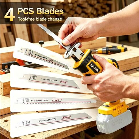 Cordless Reciprocating Saw Compatible with Dewalt 20V Battery, Brushless Sawzall with 2-Speed Control, 4 Tool-Free Blade Change, Compact & Lightweight for Wood, Metal, PVC Cutting (No Battery) in Kuwait