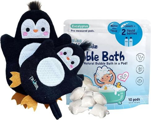 TruKid Eucalyptus Bubble Podz & BubbleGlove Set – Bubble Bath Pods and 2 Wash Gloves for Sensitive Skin in Kuwait