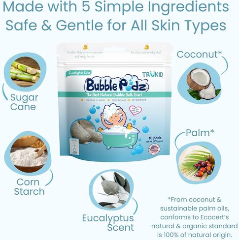 TruKid Eucalyptus Bubble Podz & BubbleGlove Set – Bubble Bath Pods and 2 Wash Gloves for Sensitive Skin in Kuwait