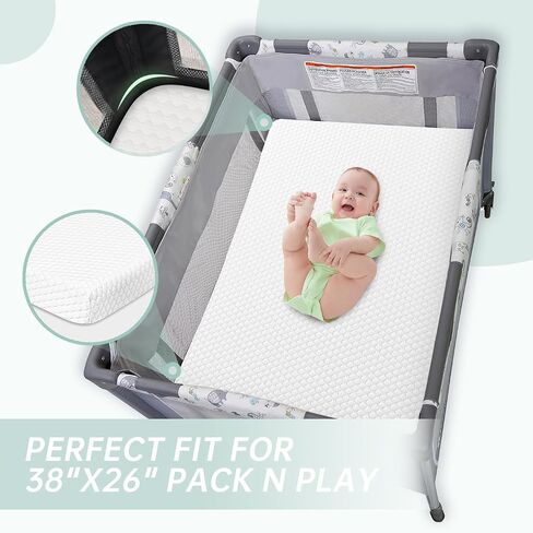Pack N Play Mattress,38x26Soft&Firm Memory Foam Play Pen Mattress | Portable,Removable Breathable Cover,Skin Friendly Fabric,Machine-Washable in Kuwait