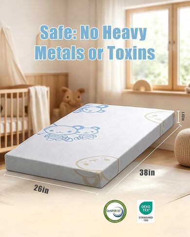 38"x26"x1.42" Dual-Sided Gel Memory Foam Pack and Play Mattress Pad | Waterproof & Washable cover. Portable travel mini crib & playard mattress topper replacement for baby & toddler playpens. in Kuwait
