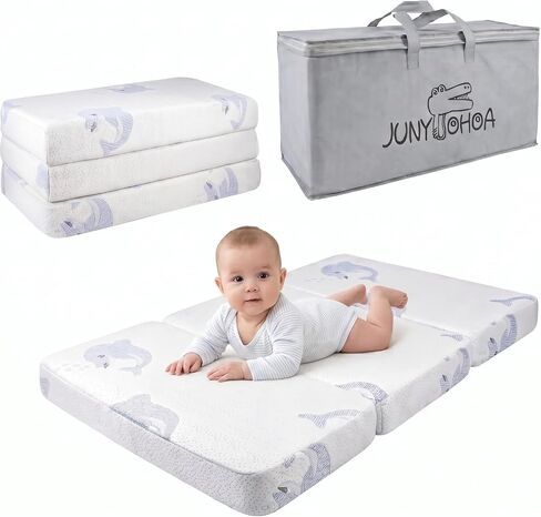 Trifold Pack and Play Mattress (38"x26"x3") - Dual-Sided Soft & Firm Memory Foam Mattress, Foldable Portable Crib Mattress with Carrying Bag, Breathable & Washable Cover, Fits Standard in Saudi Arabia