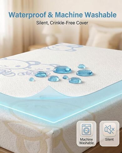 38"x26"x1.42" Dual-Sided Gel Memory Foam Pack and Play Mattress Pad | Waterproof & Washable cover. Portable travel mini crib & playard mattress topper replacement for baby & toddler playpens. in Kuwait