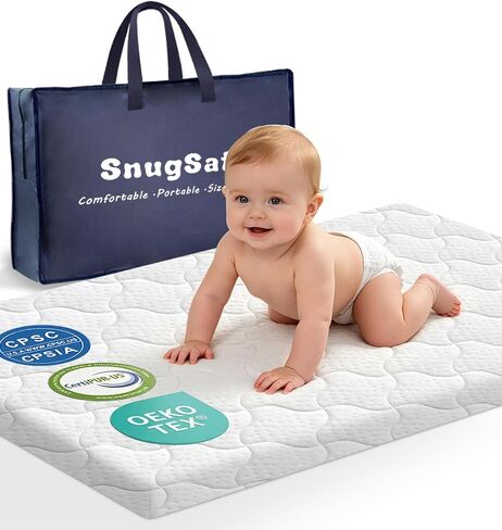 Pack and Play Mattress, 38"x26" Comfortable Soft & Firm Breathable Pack n Play Mattresses, Portable Baby Playpen Mattress with Carry Bag, Removable Washable Cover - 38"x26"x1.5" in Kuwait