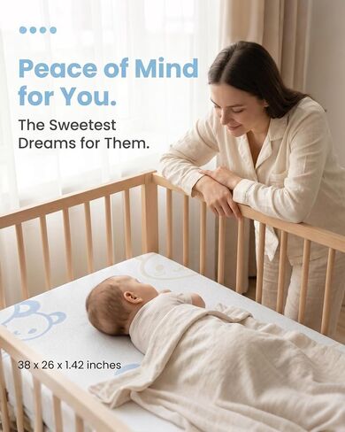 38"x26"x1.42" Dual-Sided Gel Memory Foam Pack and Play Mattress Pad | Waterproof & Washable cover. Portable travel mini crib & playard mattress topper replacement for baby & toddler playpens. in Kuwait