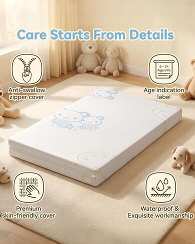 38"x26"x1.42" Dual-Sided Gel Memory Foam Pack and Play Mattress Pad | Waterproof & Washable cover. Portable travel mini crib & playard mattress topper replacement for baby & toddler playpens. in Kuwait