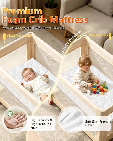 Pack and Play Mattress, 38"x26" Comfortable Soft & Firm Breathable Pack n Play Mattresses, Portable Baby Playpen Mattress with Carry Bag, Removable Washable Cover - 38"x26"x1.5" in Kuwait