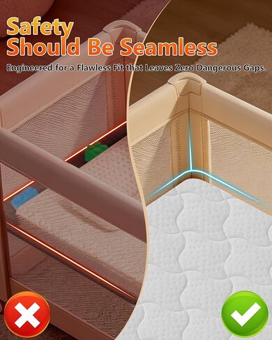Pack and Play Mattress, 38"x26" Comfortable Soft & Firm Breathable Pack n Play Mattresses, Portable Baby Playpen Mattress with Carry Bag, Removable Washable Cover - 38"x26"x1.5" in Kuwait