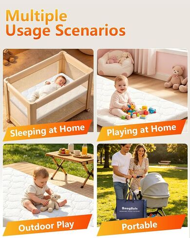 Pack and Play Mattress, 38"x26" Comfortable Soft & Firm Breathable Pack n Play Mattresses, Portable Baby Playpen Mattress with Carry Bag, Removable Washable Cover - 38"x26"x1.5" in Kuwait