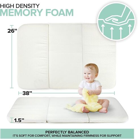 Foldable Travel Pack n Play Mattress Pad with Bag, Waterproof Portable Mini Crib Mattresses, Baby Bed Playpen Memory Foam Topper, Playard Pen Accessories, Traveling Case Included in Kuwait