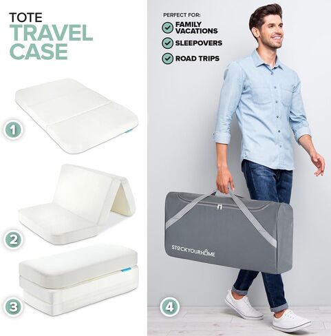 Foldable Travel Pack n Play Mattress Pad with Bag, Waterproof Portable Mini Crib Mattresses, Baby Bed Playpen Memory Foam Topper, Playard Pen Accessories, Traveling Case Included in Kuwait