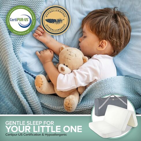 Foldable Travel Pack n Play Mattress Pad with Bag, Waterproof Portable Mini Crib Mattresses, Baby Bed Playpen Memory Foam Topper, Playard Pen Accessories, Traveling Case Included in Kuwait