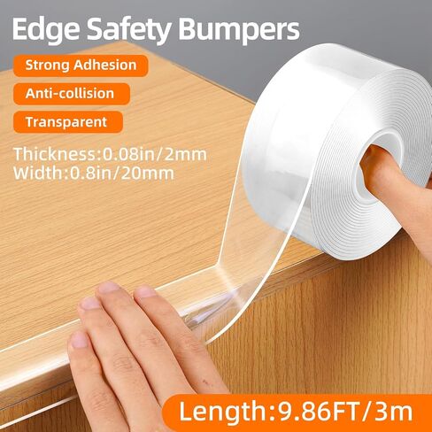 Clear Edge Protector Strip for Furniture, 0.8in x 9.84ft Invisible Corner Guards, No-Residue Self-Adhesive Sharp Edge Cushion Bumper for Table, Countertop, Cabinet, Door Frame, Home Safety in Kuwait