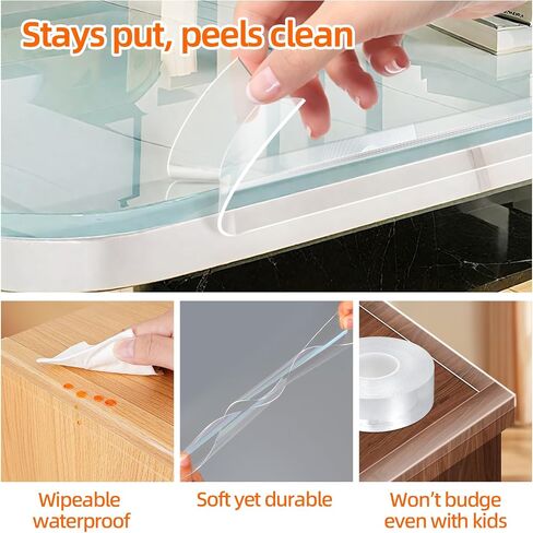Clear Edge Protector Strip for Furniture, 0.8in x 9.84ft Invisible Corner Guards, No-Residue Self-Adhesive Sharp Edge Cushion Bumper for Table, Countertop, Cabinet, Door Frame, Home Safety in Kuwait