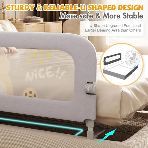Bed Guard Rail for Toddlers - 47 inches Lift Foldable Toddler Bed Rails for Kids - Safety Baby Bed Rail Guard with Reinforced - Great Fit for Kids Twin Double, Full Size, Queen, King Size in Kuwait