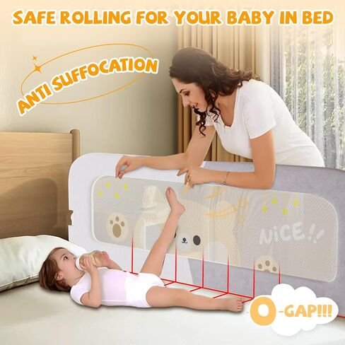 Bed Guard Rail for Toddlers - 47 inches Lift Foldable Toddler Bed Rails for Kids - Safety Baby Bed Rail Guard with Reinforced - Great Fit for Kids Twin Double, Full Size, Queen, King Size in Kuwait