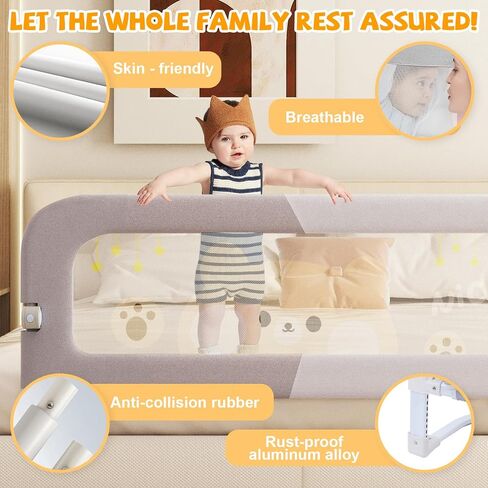 Bed Guard Rail for Toddlers - 47 inches Lift Foldable Toddler Bed Rails for Kids - Safety Baby Bed Rail Guard with Reinforced - Great Fit for Kids Twin Double, Full Size, Queen, King Size in Kuwait
