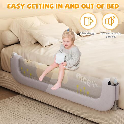 Bed Guard Rail for Toddlers - 47 inches Lift Foldable Toddler Bed Rails for Kids - Safety Baby Bed Rail Guard with Reinforced - Great Fit for Kids Twin Double, Full Size, Queen, King Size in Kuwait
